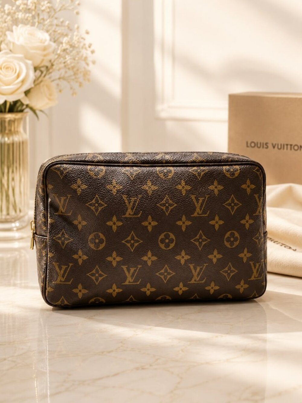 Authentic Louis Vuitton Trousse Toilette 28 Monogram Canvas Cosmetic Pouch Bag